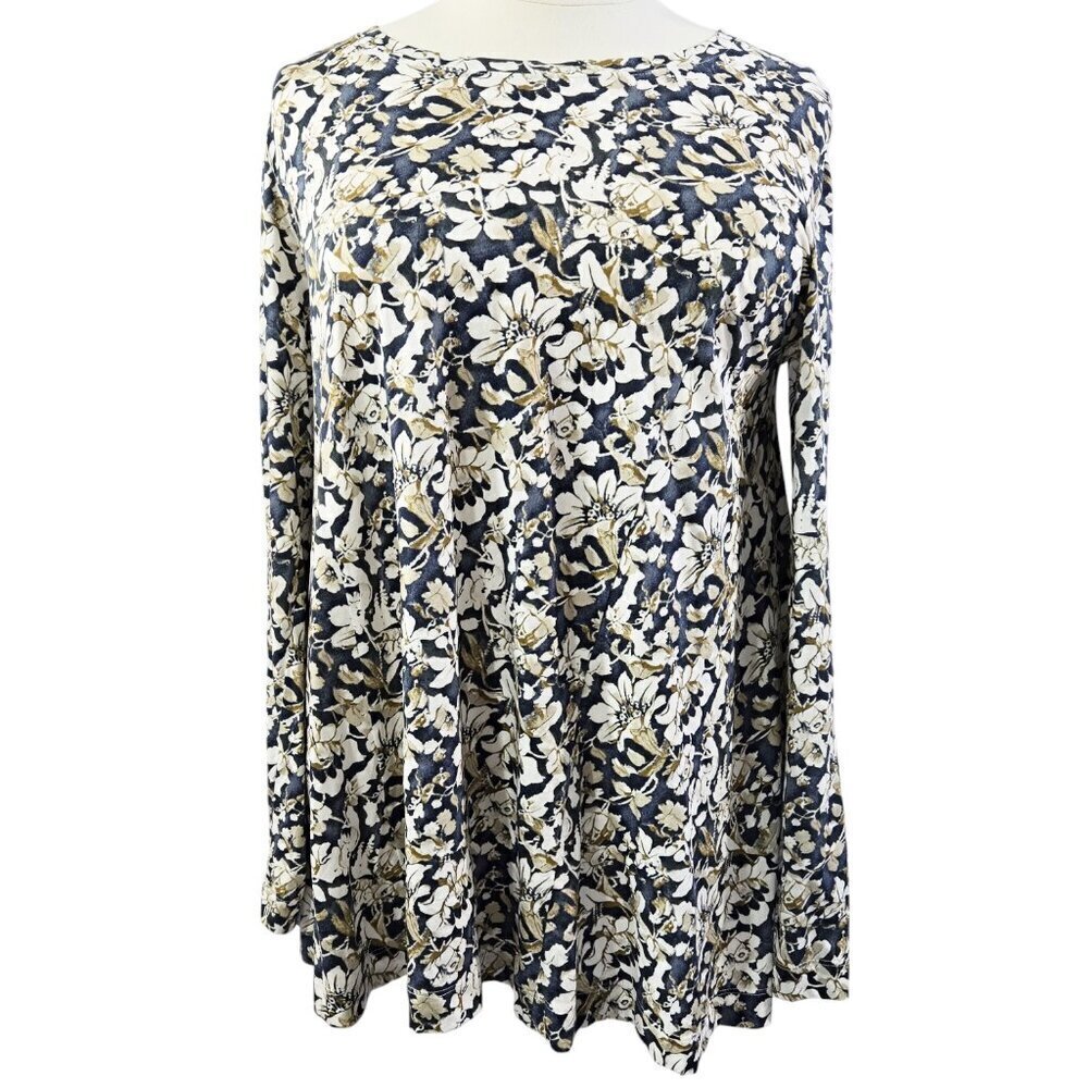 Peruvian Connection Lilou Blue Floral Tunic Pima Cotton Jersey Lagenlook Boho